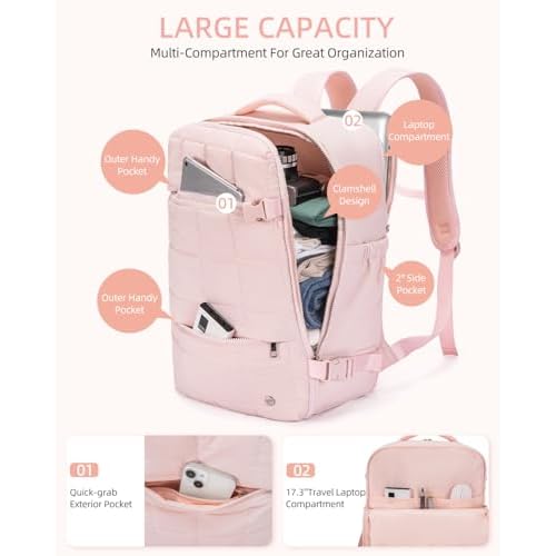 WESTBRONCO Travel Laptop Backpack for women 17.3 inch Travel Backpack Carry on Flight Approved Puffy Weekender Bags for Women