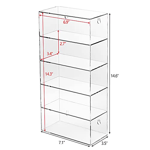 MOOCA Acrylic 5 Levels Wall Mounted Acrylic Display Case, Shot Glass Display Case Cabinet, Wall Mounted Sunglass Organizer, Sunglasses Shelf