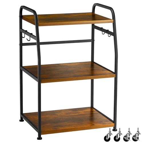 Printer Stand - Large 3 Tier Printer Table with Adjustable Storage Shelf - Rolling Cart with Wheels -Stable Desk for Home Office Use (Rustic Brown)