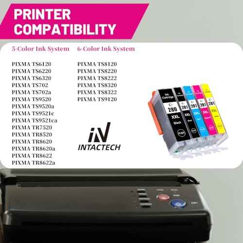 PGI-280 XXL CLI-281 XXL Compatible Ink Cartridges Replacement for Canon 280 281 Work with Pixma TR8620a TR8620 TS702a TS9520 TS9521C TR8520 TS6220 TS6320 TS8220 (15-Pack, PGBK/BK/C/M/Y)