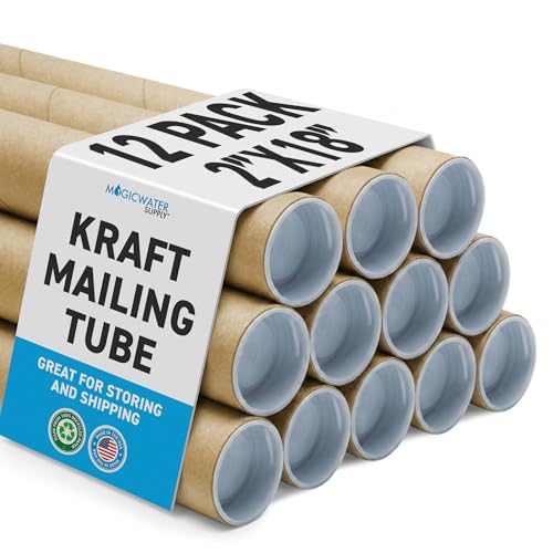 MagicWater Supply 2 x 18 Inch Kraft Mailing Tubes with End Caps - 12 Pack