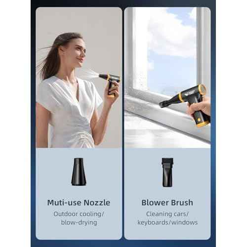 Smiling Shark Compressed Air Duster, JF-01 Brushless Motor Stepless Speed 130000RPM 5Kpa Rechargeable Cordless Electric Air Blower with LED Light for PC Cleaning/Keyboard/Car/Camping, (Black)