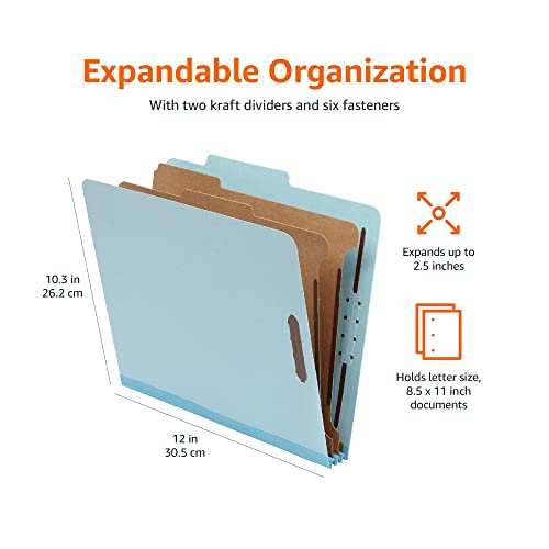 Amazon Basics Letter Size Classification Folder with 2 Dividers Light Blue 12.17x10.39 In - 10 Pack
