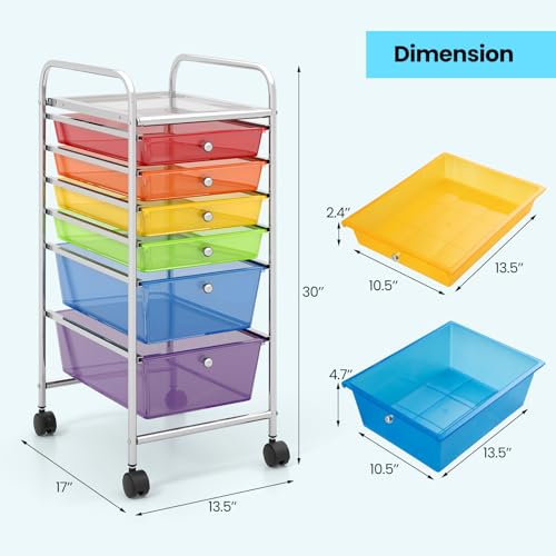 Giantex 6-Drawer Rolling Storage Cart with Multicolor Drawers, 13.5x17x30, Home Office & Scrapbooking