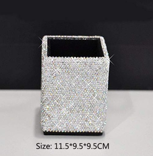 Bestbling crystal Pencil Pen Pot Holder Box Bling Rhinestone Pen organizer Holder Cosmetic Pen Container (Silver, Spquare)