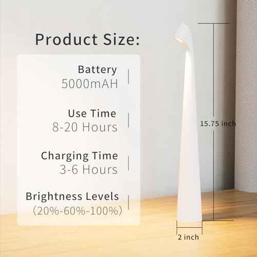 Portable Cordless LED Desk Lamp, Rechargeable Wireless Table Lamp, 3-Level Brightness, Patio & Bedside Night Light, Dining Room Ambient Reading Light (White)