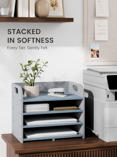 Fluxynara 4-Tier Felt Desk Organizer with Handles - Office Paper Storage