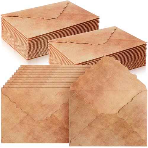 Seajan 100 Pcs Deckle Edge Vintage Antiqued Envelope 200 GSM Thick Cotton Watercolor Decorative Paper Envelopes for Craft Announcement Invitation Greeting Card(5.25 x 7.25 Inch)