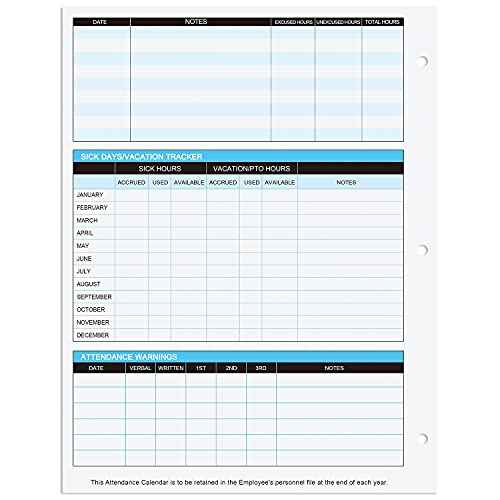 2026 Attendance Calendar Work Tracker Attendance Calendar Cards - 8.5 X 11 Cardstock/Pack of 25 Sheets