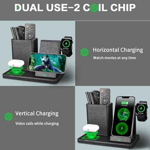 Office Supplies Desk Accessories,Pen Holder Remote Control Holder, Organizer with Phone Charger,Nightstand Desktop Organizer,Black Leather Desk Organizer With Charging Station (black)