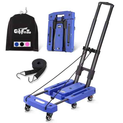 Folding Hand Truck Lightweight Hand Truck Dolly Foldable,Luggage cart with 6 Rotate Wheels, Utility Cart with Adjustable Handle,Collapsible Dolly for Moving-Blue