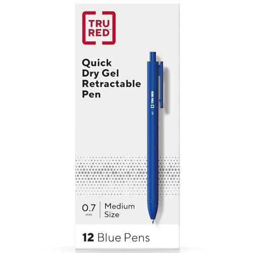 TRU RED Staples Retractable Quick Dry Gel Pens, Medium Point, 0.7mm, Blue, Dozen (TR54499)