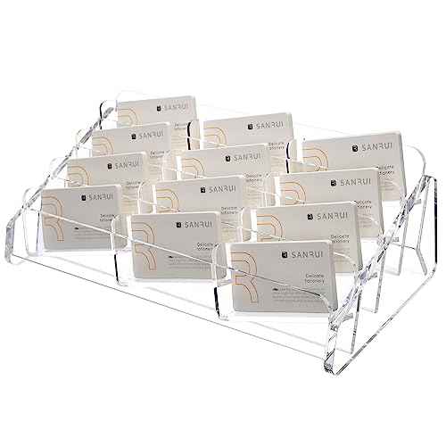SANRUI Acrylic Business Card Holder for Desk, 4 Tier Clear Tilt Business Name Card Display Holders Stand Storage Organizer Fits720 Business Cards (Horizontal, 12-Slot)