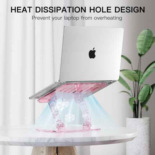 Pink Acrylic Adjustable Laptop Stand,Adjustable Height Foldable Laptop Riser for Desk, Clear Portable Laptop Holder Ergonomic Computer Stand,Compatible with 10-17.3¡± Laptops (Pink)