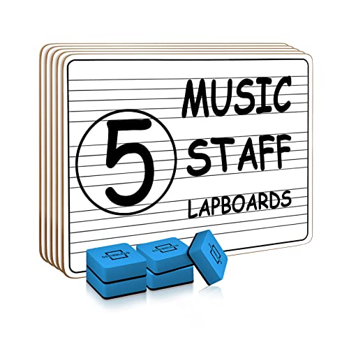 Scribbledo Music Staff Whiteboard - 5 Pack, 9x12 Dry Erase Boards with Erasers