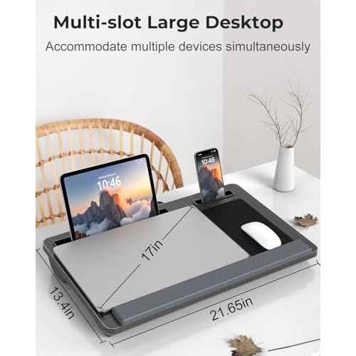 Lap Desk - Up to 17¡± Laptop Tray with Wrist Rest, Portable Handle, Fixed Mouse Pad, Tablet & Phone Slots, Laptop Stand for Bed with Cushion (Black)