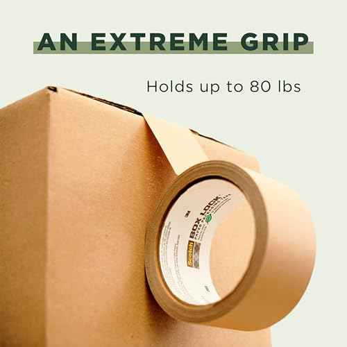 Scotch Box Lock Paper Packing Tape, Kraft Brown, Extreme Grip Kraft Paper Tape That Recycles with The Box, Shipping Tape, 1.88 in. x 25 yd., 8 Tape Rolls
