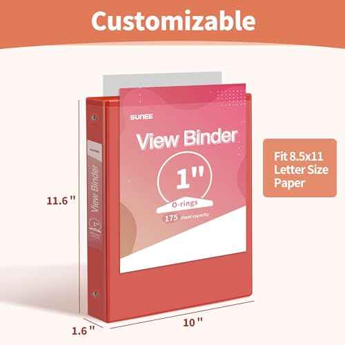 SUNEE 1 Inch Binders 3 Ring 6 Pack, Clear View Three Ring Binders PVC-Free (Fit 8.5x11 Inches) for School Binder or Office Binder Supplies, Classic 6 Colors