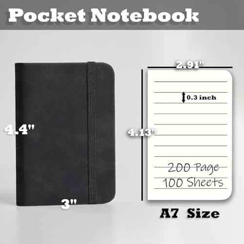 4 Pack Pocket Notebook Small Notebook, 3" x 4.4" Journal Notebook Hardcover with Thick Lined Paper, 200 Pages Leather Cover Mini Journal Notepad (Black)