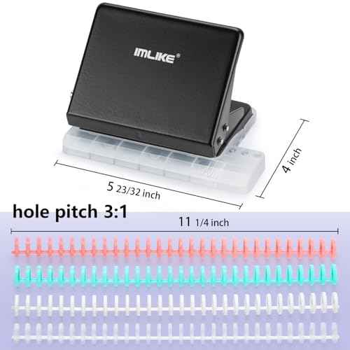 IMLIKE 10-Hole Binding Machine for Planners - Metal Manual Binding System with 10 Multi-Color 30-Hole Loose Leaf Binding Spines - Punches 26 Holes on B5, 30 Holes on A4, 20 Holes on A5 Paper - Black