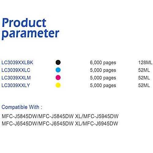 EASYPRINT (5-Pack Combo) Compatible 3039xxl Ink Cartridges Replacement for Brother LC3039xxl Used for MFC-J5845DW MFC-J5845DWXL MFC-J5945DW MFC-J6545DW MFC-J6545DWXL MFC-J6945DW, (2B, 1C, 1M, 1Y)
