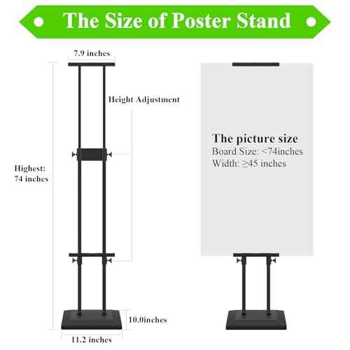 Heavy Duty Poster Stand for Display, Sign Board Holder Banner Floor Stand 0.8in Thick Strong Base Black Pedestal Adjustable Height Up to 75in for Wedding, Restaurant, Business 1Pack