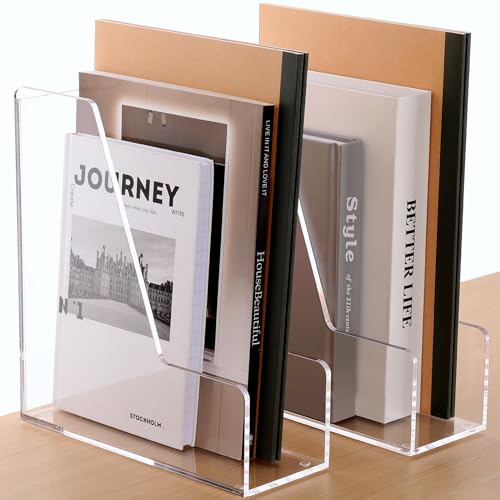 SANRUI Acrylic Magazine File Holders, Classroom Organization and Storage, Clear Bookend File Sorter, Desktop File Organizer 2-Pack