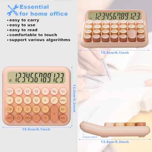Mechanical Calculator 12 Digit Extra Large 5-Inch LCD Display, DECKLIT Battery Desk Calculator, Big Buttons Easy to Press Office Calculators Desktop, 15¡ÆTilt Screen for Kids Calculator(Gradient Pink)