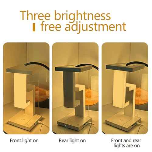 LED Wireless Charging Desk Lamp - Anti-Gravity Suspension Design, 3-Level Touch and Adjustable Brightness, USB-C Port, Suitable for Home Office, Study, Reading, College Dormitory