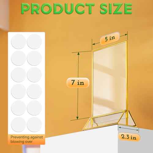 Gold Frames 5X7 Acrylic Sign Holder Double-Sided Tabletop Picture Frames for Menu, Wedding Table Number, Christmas Photos - 12 Pack With Removable Sticky Dots