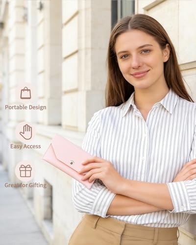 Pink Reusable Leather Cash Envelope Wallet for Men & Women, Budget Organizer