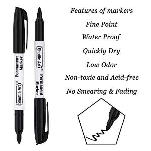 Shuttle Art 100 Pack Black Permanent Markers, Fine Point Permanent Marker Pens Set Perfect on Plastic, Wood, Stone, Metal and Glass for Doodling, Writing, Marking, Office School Supplies