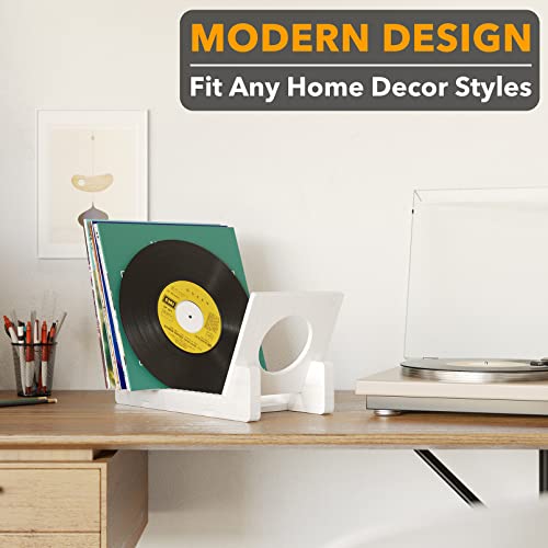 SpaceAid Bamboo Record Storage Holder Shelf, Holds Up to 50 Albums, 7 or 12 inch LPs, Stand Organizer Display, Gifts for Vinyl Lovers (White)