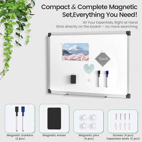 Magnetic White Board 36" x 24" for Wall, Dry Erase Board for Home Office, School, Study Room ? Silver Aluminum Frame with 2 Markers, 4 Magnets, Eraser Included
