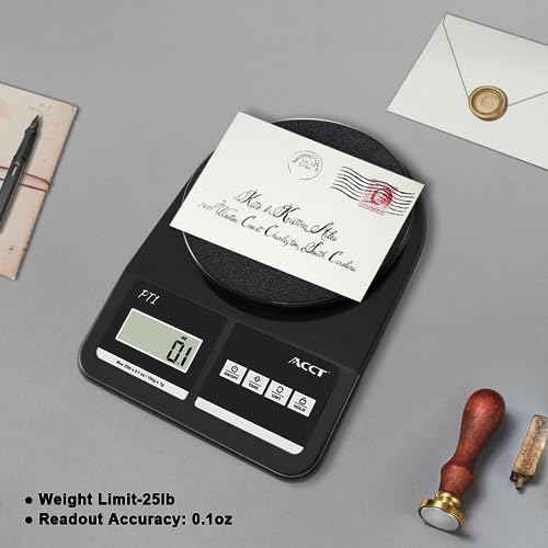 Postal Scale, Letter Scale 25lb-0.1oz High Accuracy, Shipping Scale for Office/Small Business/Mail/Envelope, 5 Units, Hold Function, Postage Scale with Battery