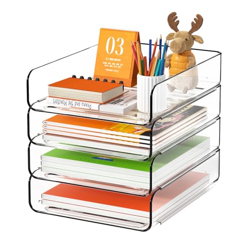 FANXIYQ 4-Tier Acrylic Paper Tray Organizer, Clear, 12.6 x 9.6 x 11 inches