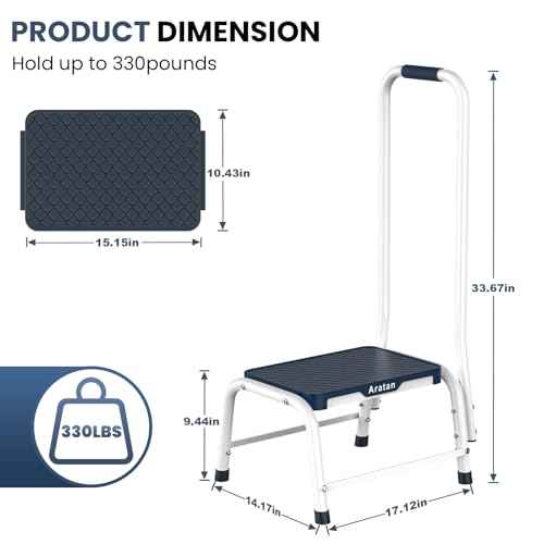 Step Stools with Handle, Stepping Stool for Adults Ederly Seniors Metal Stools with Handrail with Non-Slip Step Platform Metal Stepping Stool in Kitchen, Bathroom, Bedroom, 330 Lbs Capacity