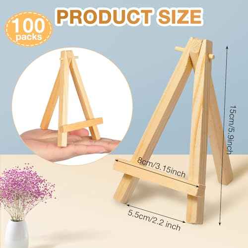 100 Pieces Mini Wood Easel Stands Small Wooden Canvas Easels Display Art Craft Tripod Painting Tabletop Holder for Artist Crafts, Business Cards, Photos, Gift(6 Inch)