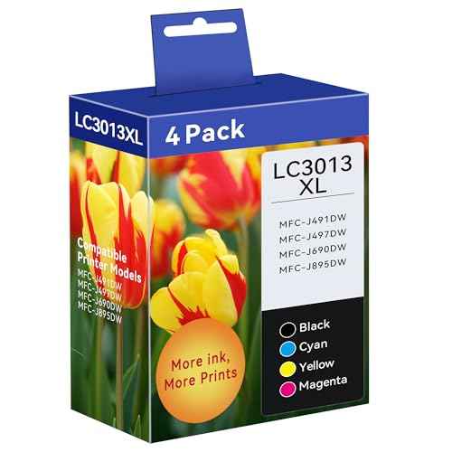 LC3013 Ink Cartridges BK/C/M/Y High Yield Page Up to 450 Pages/Cartridge, Replacement for Brother LC3013 LC3011 LC3013XL, Compatible for Brother MFC-J497DW MFC-J491DW MFC-J895DW MFC-J690DW Printer