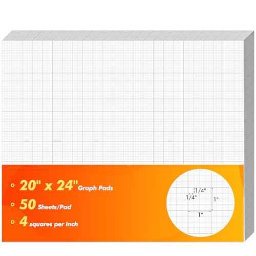 50 Sheet Large Graph Paper Pad 20" x 24" Giant Graph Paper 1" and 1/4" Ruled Grid Paper 200gsm for Precise Notetaking Engineer Architect Designer Sketching Building Plan Drafting (White)