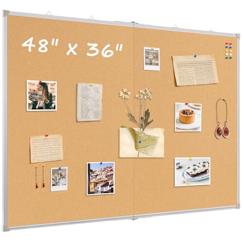 AMUSIGHT Double-Sided Foldable Cork Board 48x36 Inch Wall Organizer