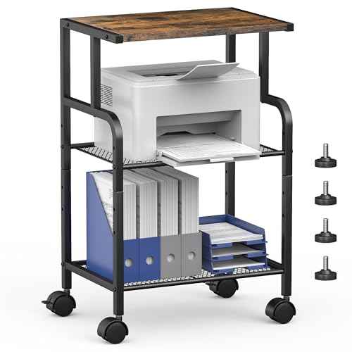 Printer Cart with Wheels,Small Printer Stand with Storage, Printer Table for Home Office, 3 Tier Cart with Adjustable Shelf, Supports Up to 80 Lbs for Home Office, Kitchen, Living Room