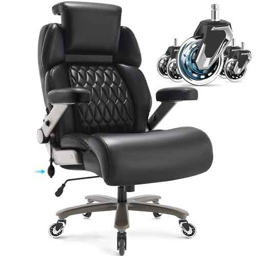 Big and Tall Office Chair 700lbs - Adjustable Headrest&Lumbar Support, 3D Flip Arms, Large Wheels &Heavy Duty Metal Base, Ergonomic High Back Computer Chair Desk Chair, Thick Padded Extra Wide Seat