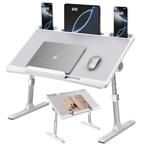 Laptop Desk for Bed,Adjustable Height Lap Desks Bed Tray,Portable Folding Couch Table with Bookstand,Car Rear Seat Sofa Floor Laptop Tray Stand for Adults Kids Eating Breakfast,Writing,Reading