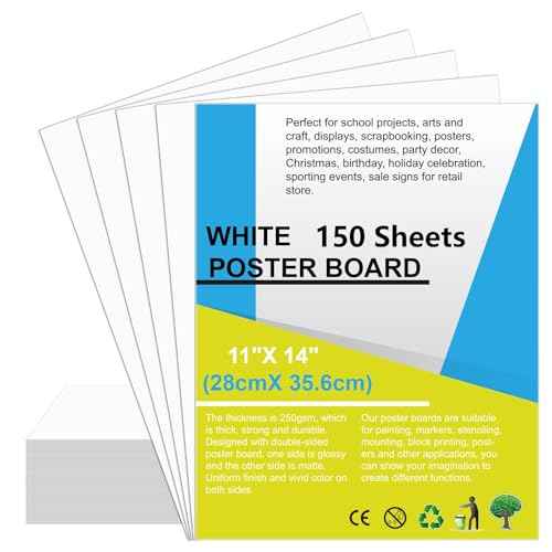 150 Pcs 11" x 14" Poster Board White Poster Paper Bulk, ROOKEA 250Gsm Thickness Vision Boards Smart Poster Board for School Arts Craft Projects Presentations Drawing Scrapbooking Blank Graphic Display
