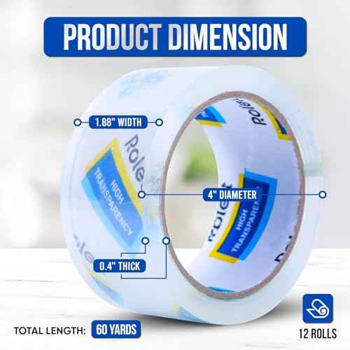Packing Tape, 12 Rolls Shipping Tape, Heavy Duty Packaging Tape 1.88¡± x 60 yd, Clear Packing Tape Refills, Box Tape for Shipping, Mailing, Moving & Storage, Strong Seal on All Box Types
