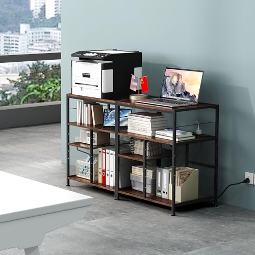TQVAI Large Printer Stand 4 Tier Adjustable Heavy Duty 3D Printer Table with Storage & Power Outlet for Home Office Heat Press Stand, Black/Antique