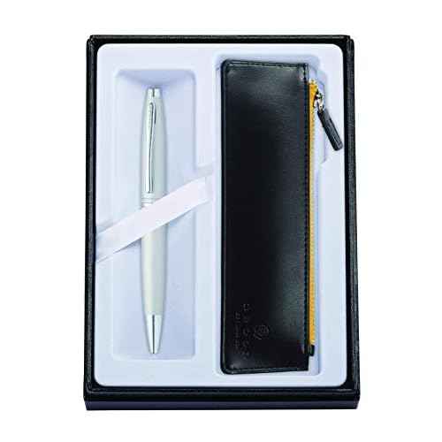 Cross Calais Satin Chrome Refillable Ballpoint Pen and Zip Pen Pouch Gift Set, Includes Premium Gift Box - Classic Black