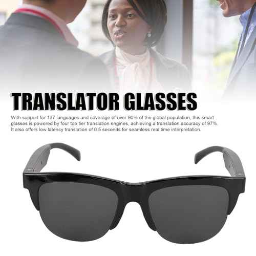 Glasses with Bluetooth Speaker, Translator Smart Glasses, TR90 PC UV400 Bluetooth Open Directional 137 Languages Translation Device with Built in Mic Speaker for Travel