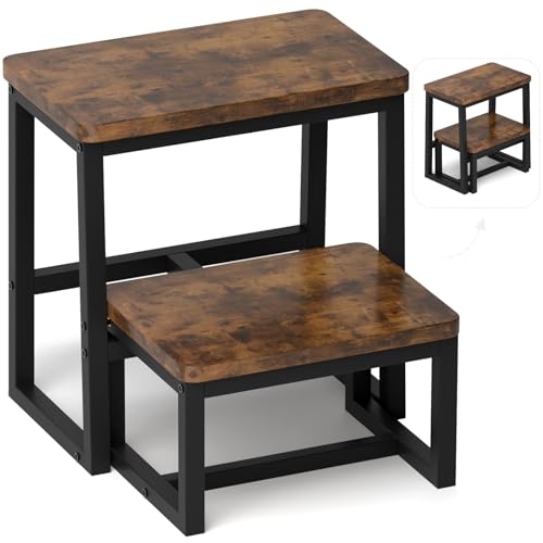 iTsst 2-Step Wooden Stool 500 Lbs, 15.75 x 10.3 x 16.5 in, Rustic Brown